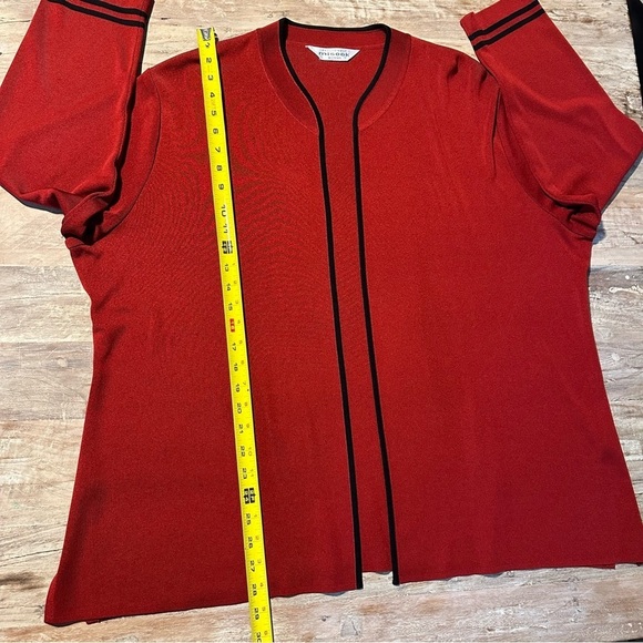 Misook Open Long Cardigan Burnt Red Black Stripe Detailing Quiet Luxury XXXL EUC - Picture 6 of 8